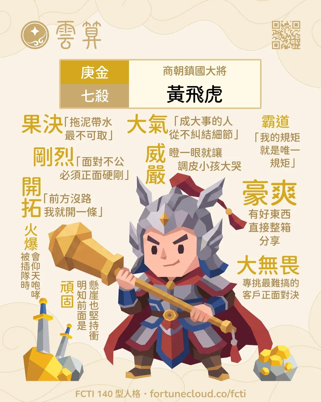 庚金・七殺 FCTI 人格卡