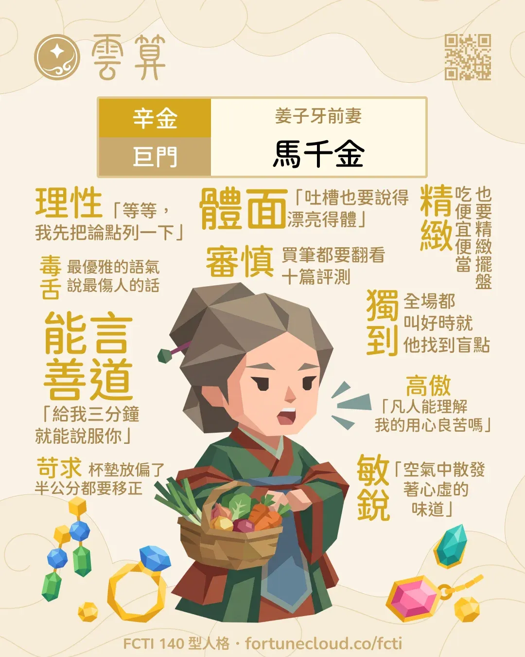 辛金・巨門 FCTI 人格卡
